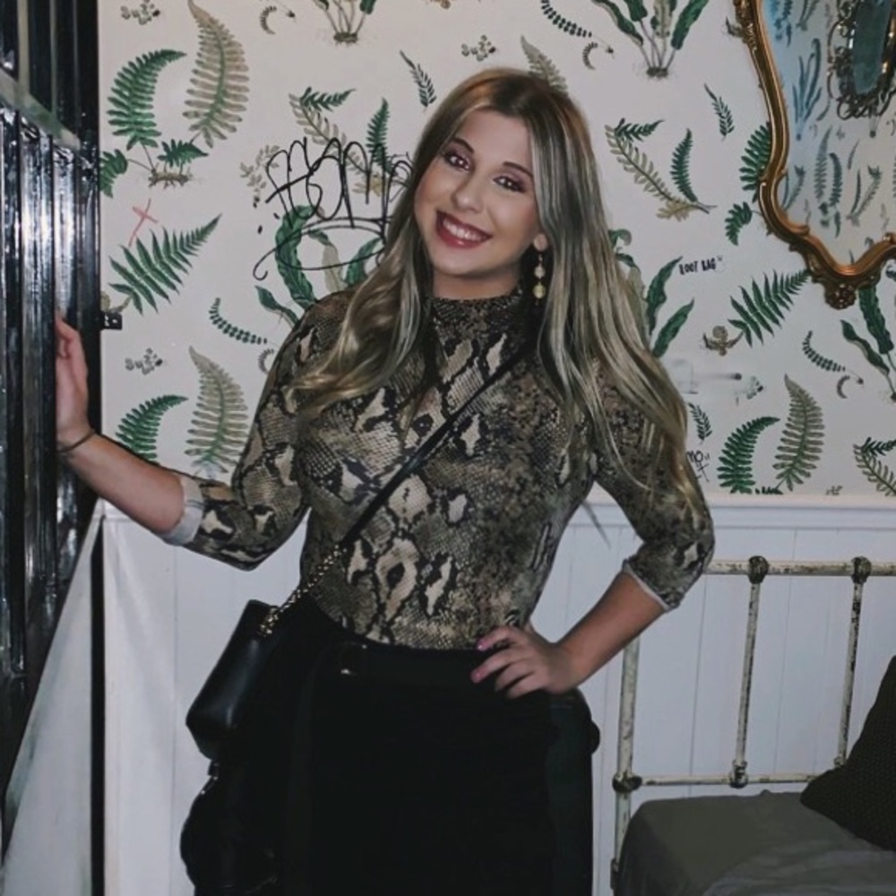 Snakeskin print long sleeve bodysuit